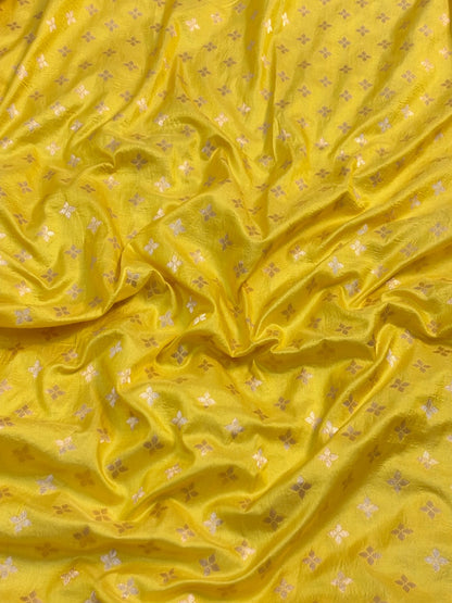 Yellow Banarasi Katan Silk Lehenga with Silver Zari Weaving | Bridal & Festive Ethnic Wear