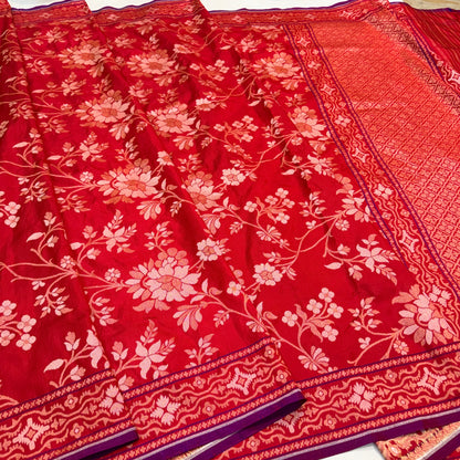 Pure Katan Silk Ektara Cutwork Jamdani Banarasi Saree