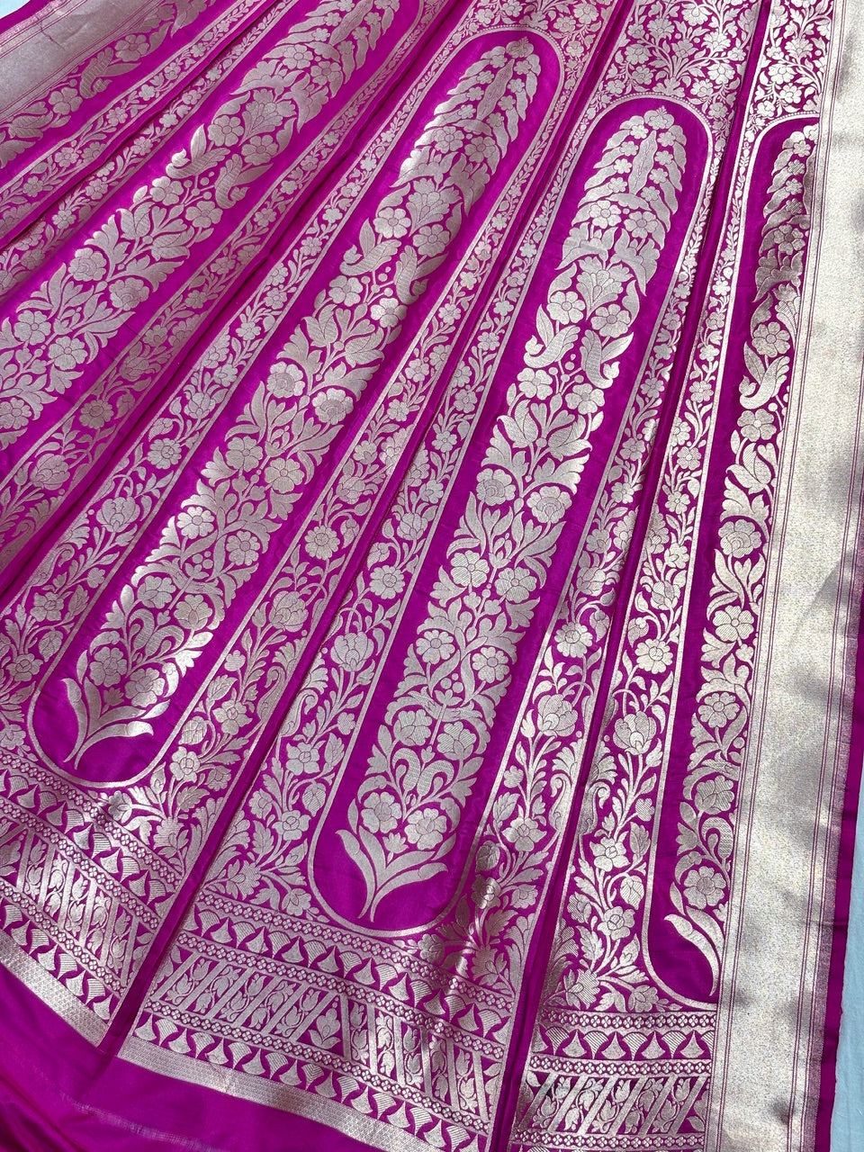 Pink Banarasi Katan Silk Lehenga with Silver Zari Weaving | Bridal & Festive Ethnic Wear