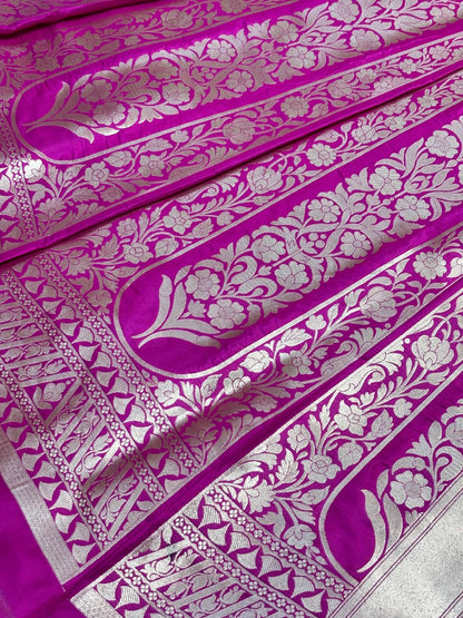 Pink Banarasi Katan Silk Lehenga with Silver Zari Weaving | Bridal & Festive Ethnic Wear