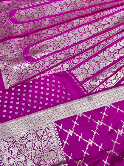 Pink Banarasi Katan Silk Lehenga with Silver Zari Weaving | Bridal & Festive Ethnic Wear