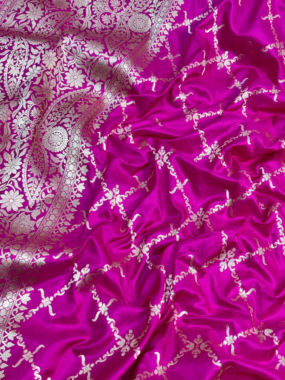 Pink Banarasi Katan Silk Lehenga with Silver Zari Weaving | Bridal & Festive Ethnic Wear