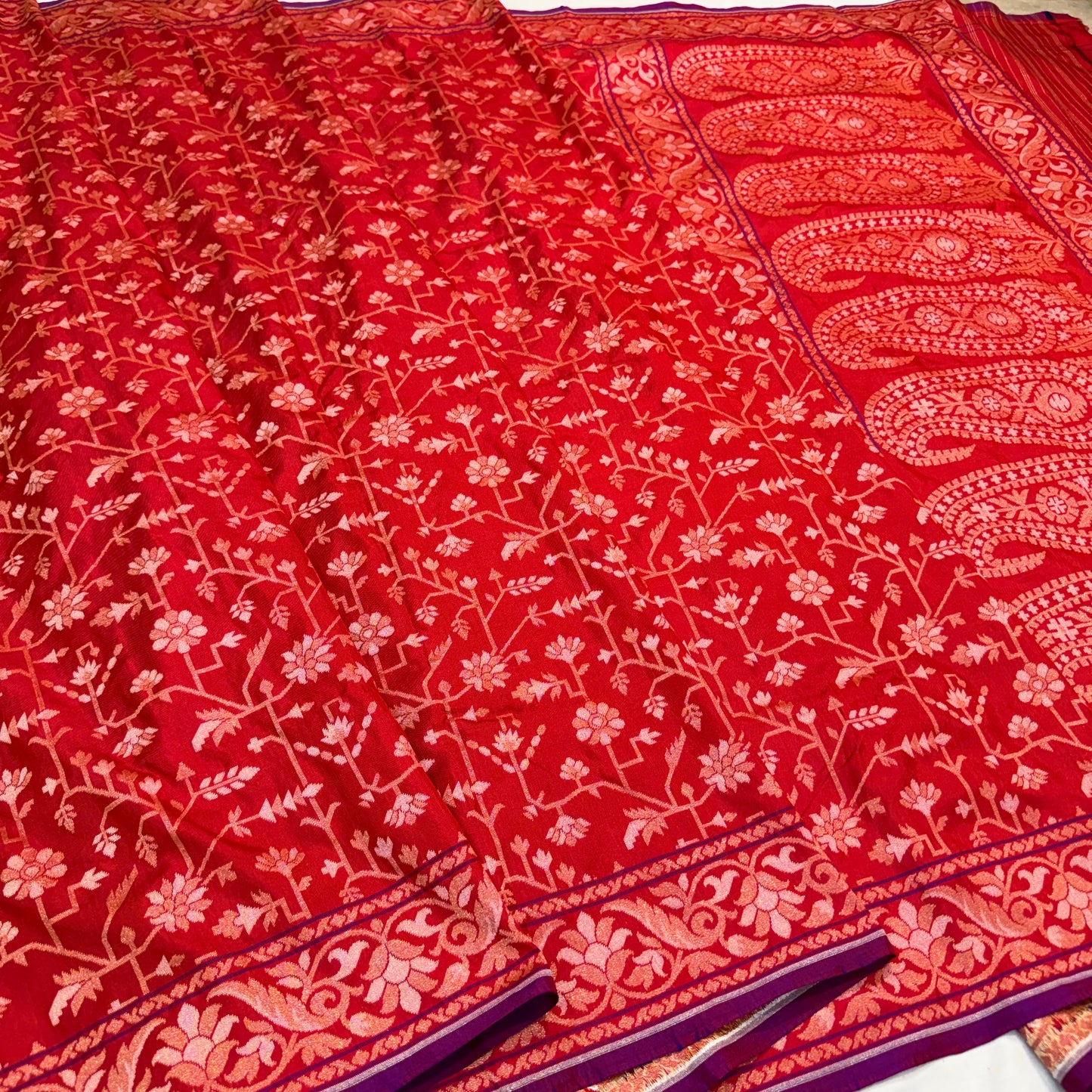 Pure Katan Silk Ektara Cutwork Jamdani Banarasi Saree