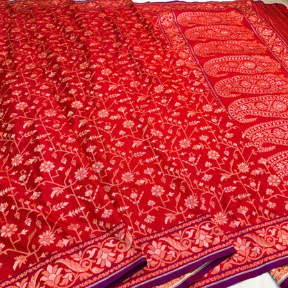 Pure Katan Silk Ektara Cutwork Jamdani Banarasi Saree
