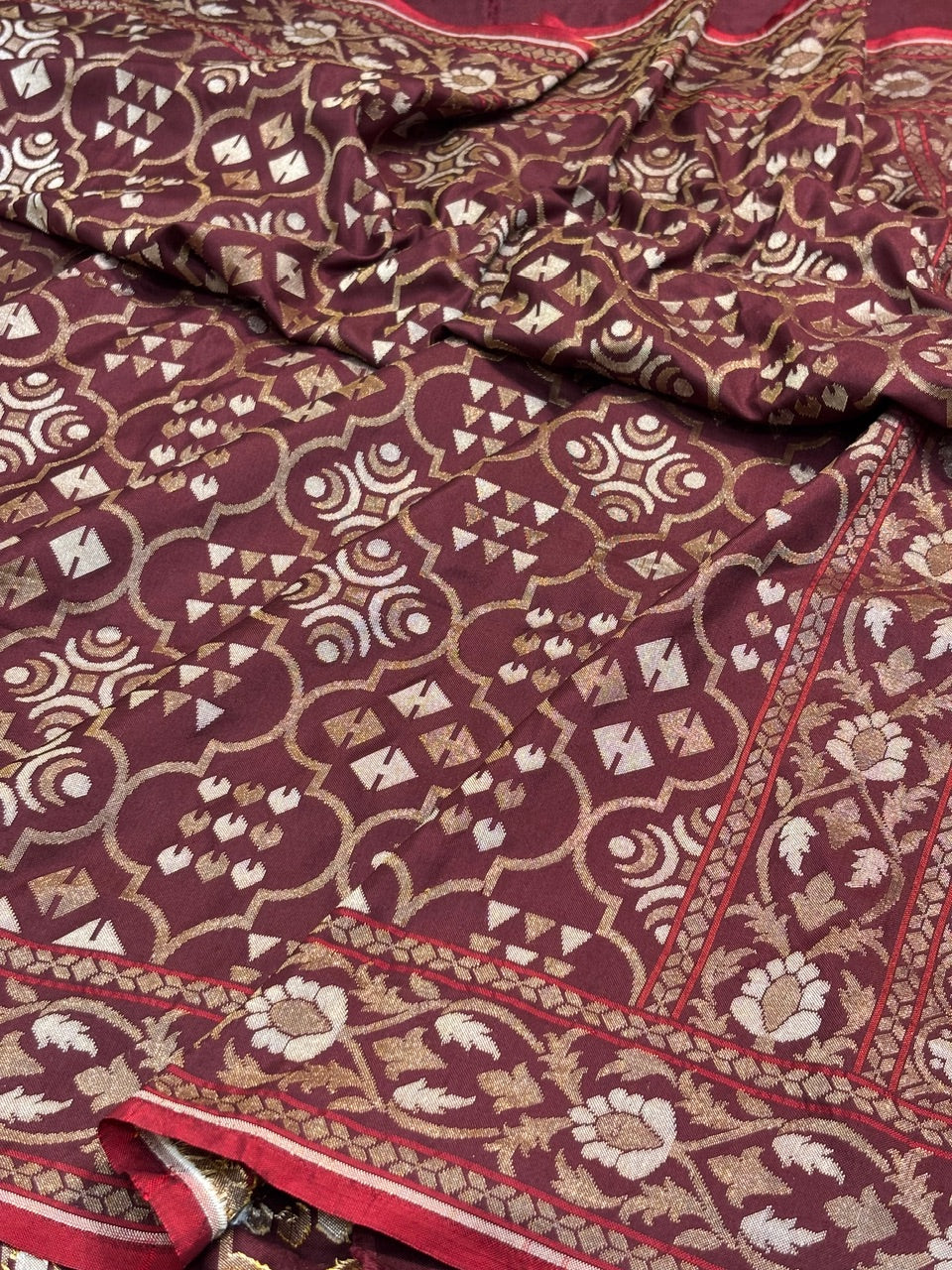 Brown Pure Banarasi Ektara Jamdani Silk Handwoven Saree