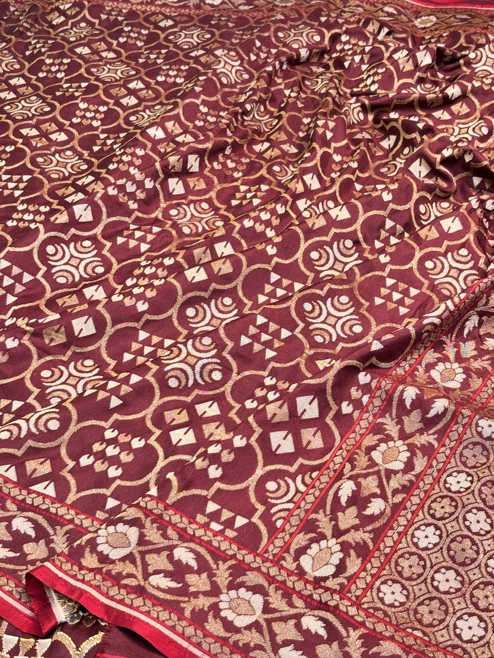 Brown Pure Banarasi Ektara Jamdani Silk Handwoven Saree