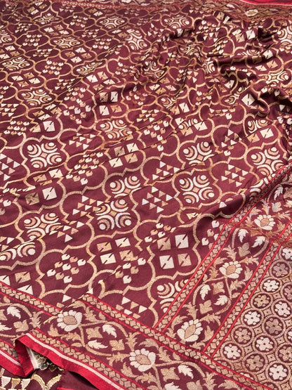 Brown Pure Banarasi Ektara Jamdani Silk Handwoven Saree