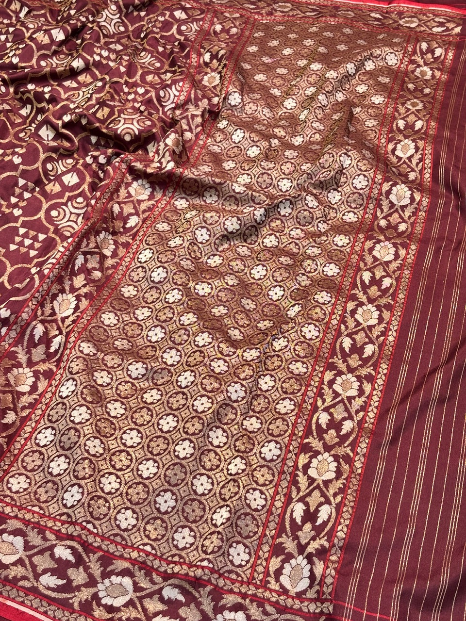 Brown Pure Banarasi Ektara Jamdani Silk Handwoven Saree