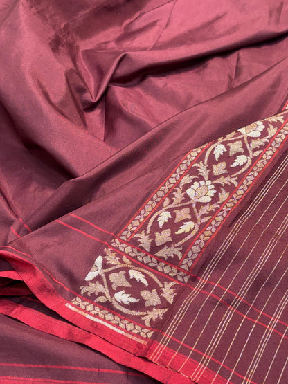 Brown Pure Banarasi Ektara Jamdani Silk Handwoven Saree