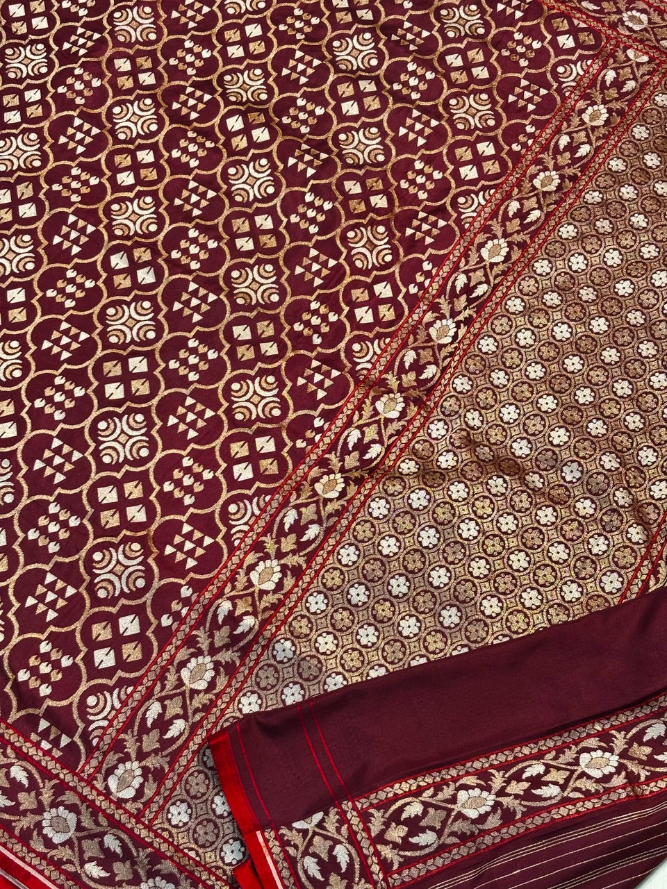 Brown Pure Banarasi Ektara Jamdani Silk Handwoven Saree