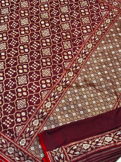Brown Pure Banarasi Ektara Jamdani Silk Handwoven Saree