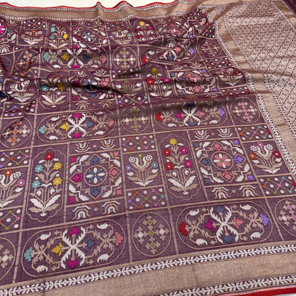 Pure Cotton Ektara Tilfi Jamdani Cutwork Jaal Banarasi Saree