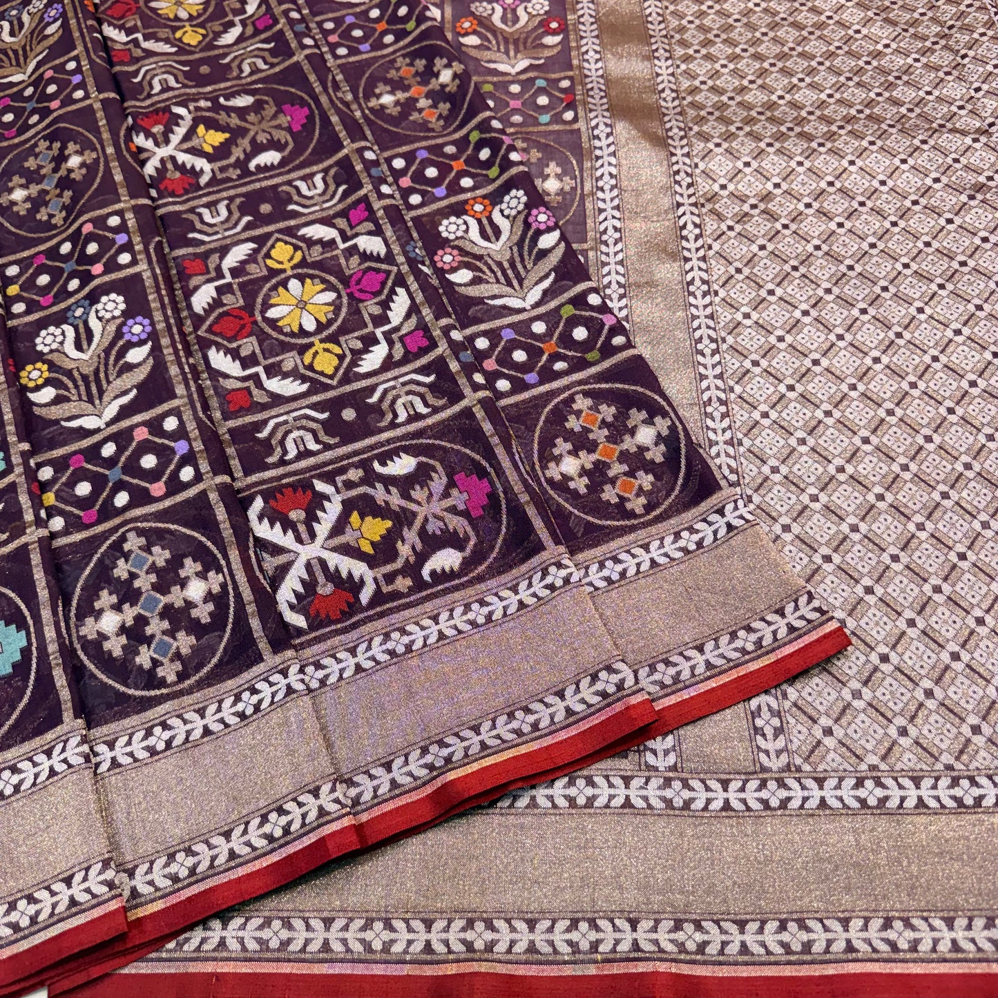Pure Cotton Ektara Tilfi Jamdani Cutwork Jaal Banarasi Saree
