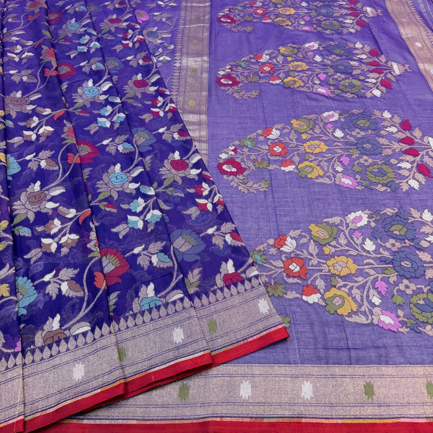 Pure Cotton Ektara Tilfi Jamdani Cutwork Jaal Banarasi Saree