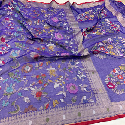 Pure Cotton Ektara Tilfi Jamdani Cutwork Jaal Banarasi Saree