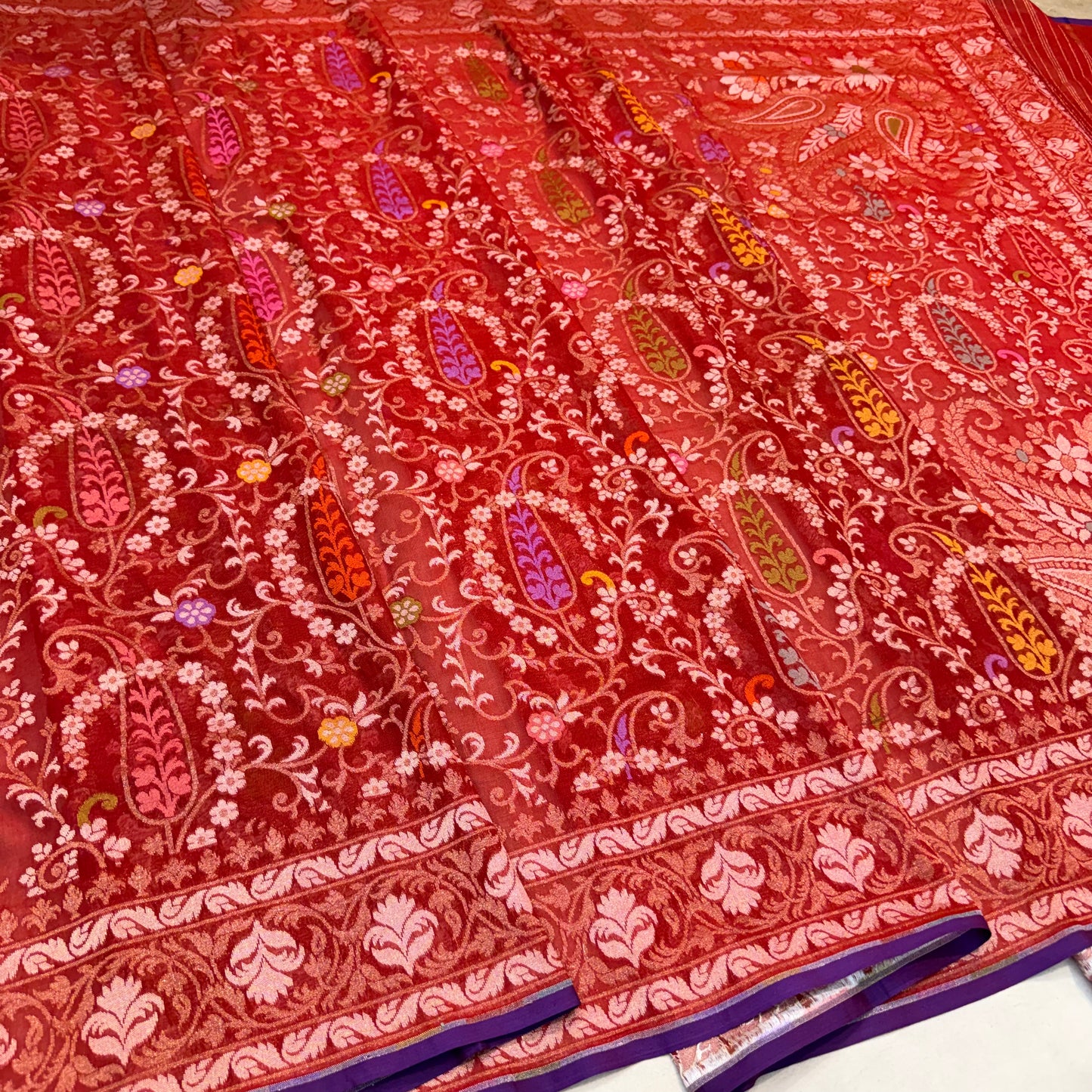 Pure Cotton Ektara Tilfi Jamdani Cutwork Jaal Banarasi Saree