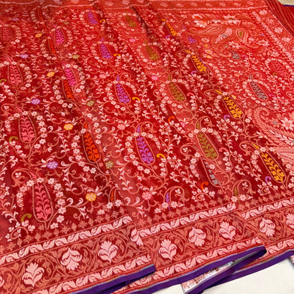 Pure Cotton Ektara Tilfi Jamdani Cutwork Jaal Banarasi Saree