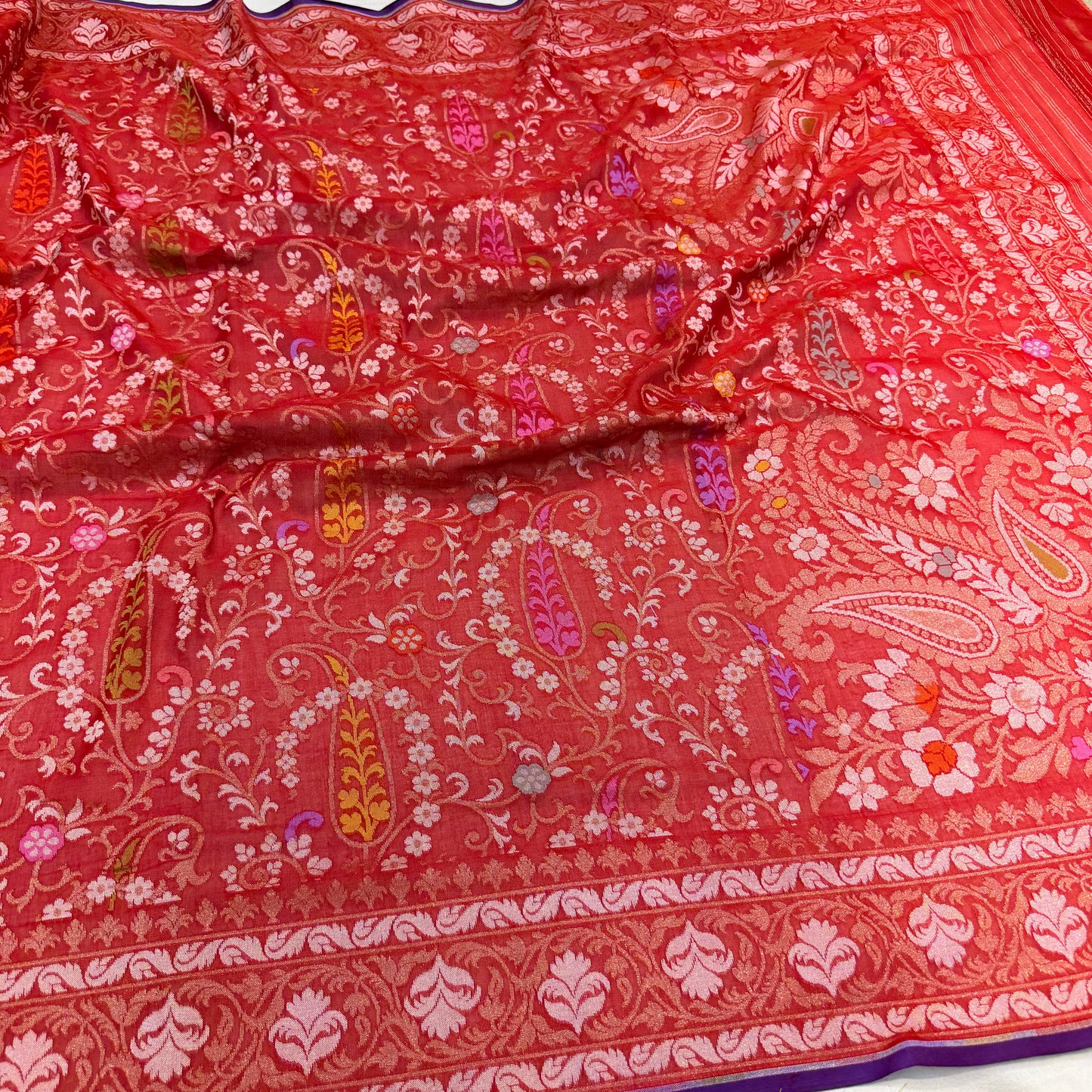 Pure Cotton Ektara Tilfi Jamdani Cutwork Jaal Banarasi Saree