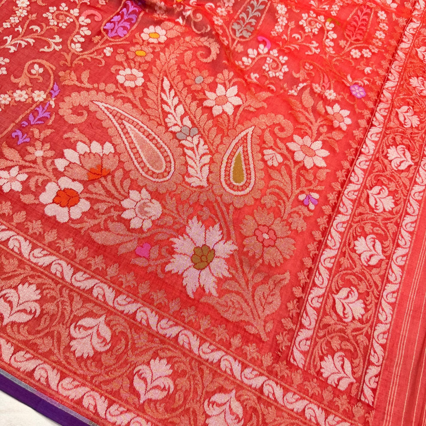 Pure Cotton Ektara Tilfi Jamdani Cutwork Jaal Banarasi Saree
