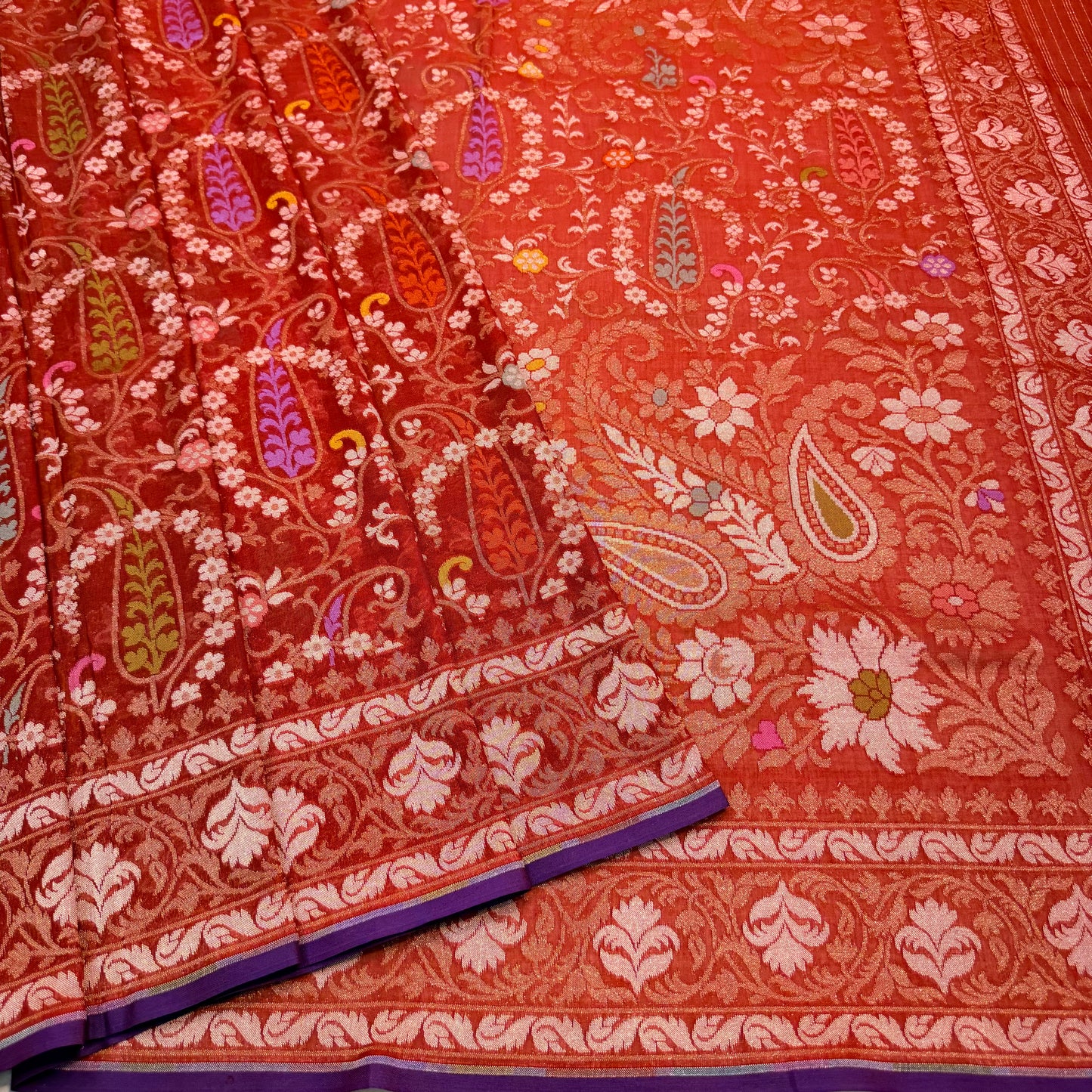 Pure Cotton Ektara Tilfi Jamdani Cutwork Jaal Banarasi Saree