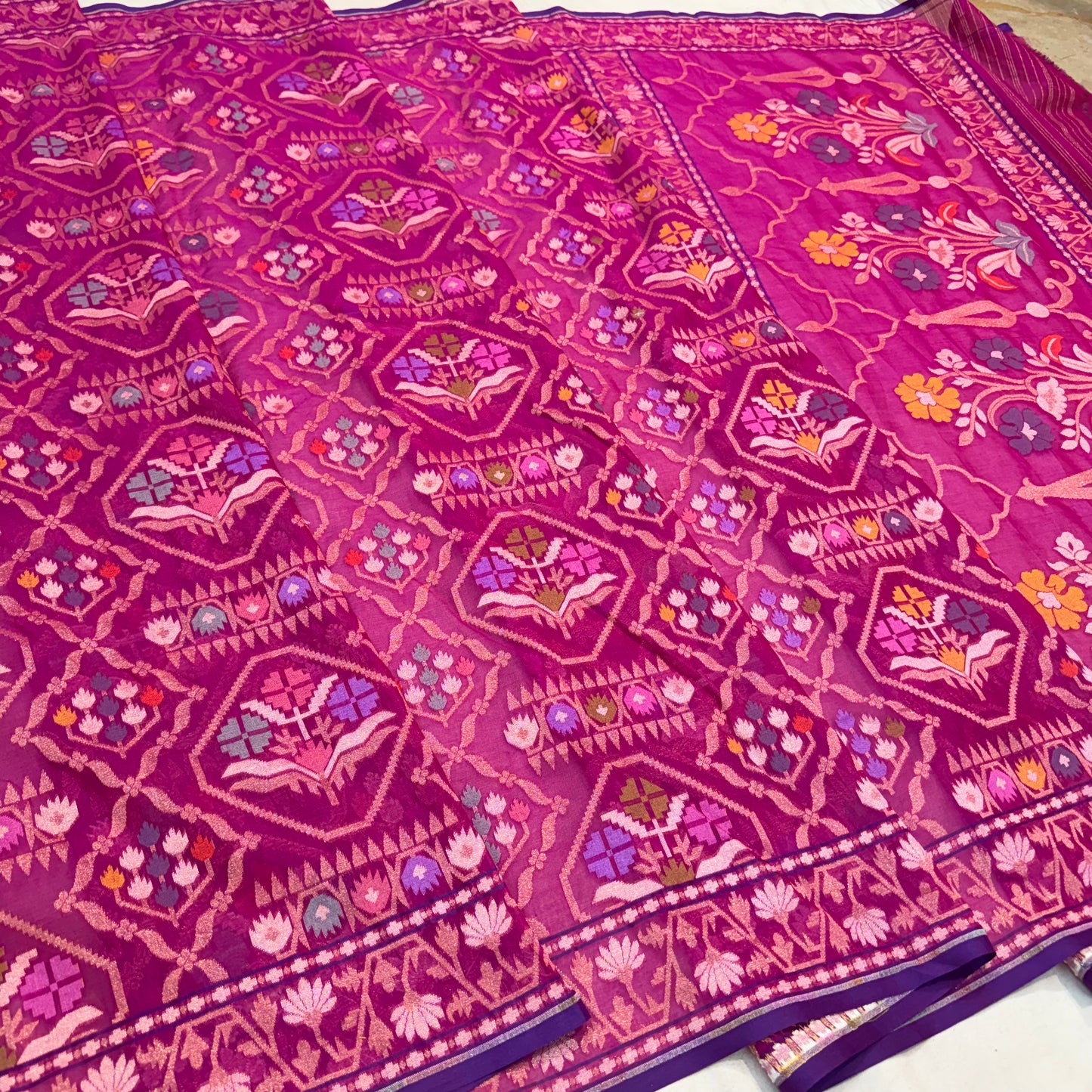 Pure Cotton Ektara Tilfi Jamdani Cutwork Banarasi Saree
