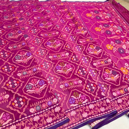 Pure Cotton Ektara Tilfi Jamdani Cutwork Banarasi Saree
