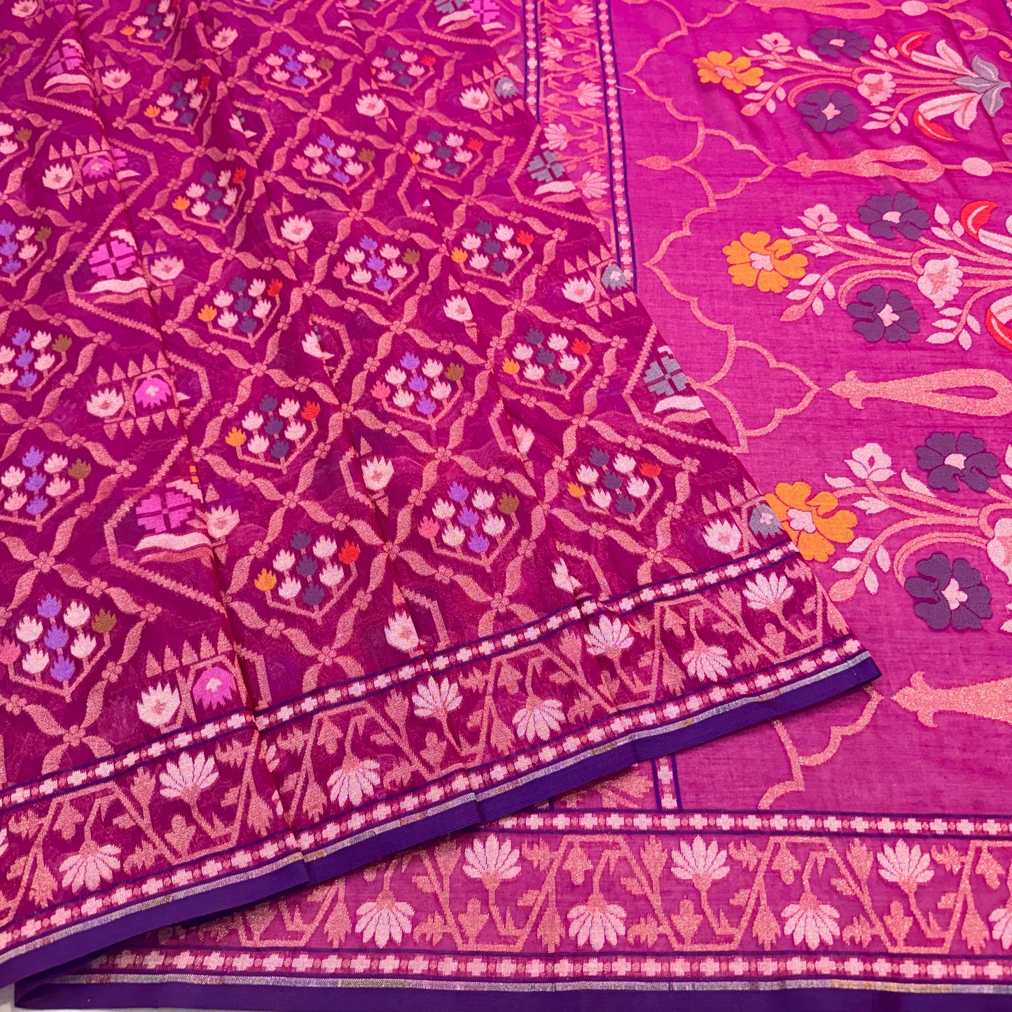 Pure Cotton Ektara Tilfi Jamdani Cutwork Banarasi Saree