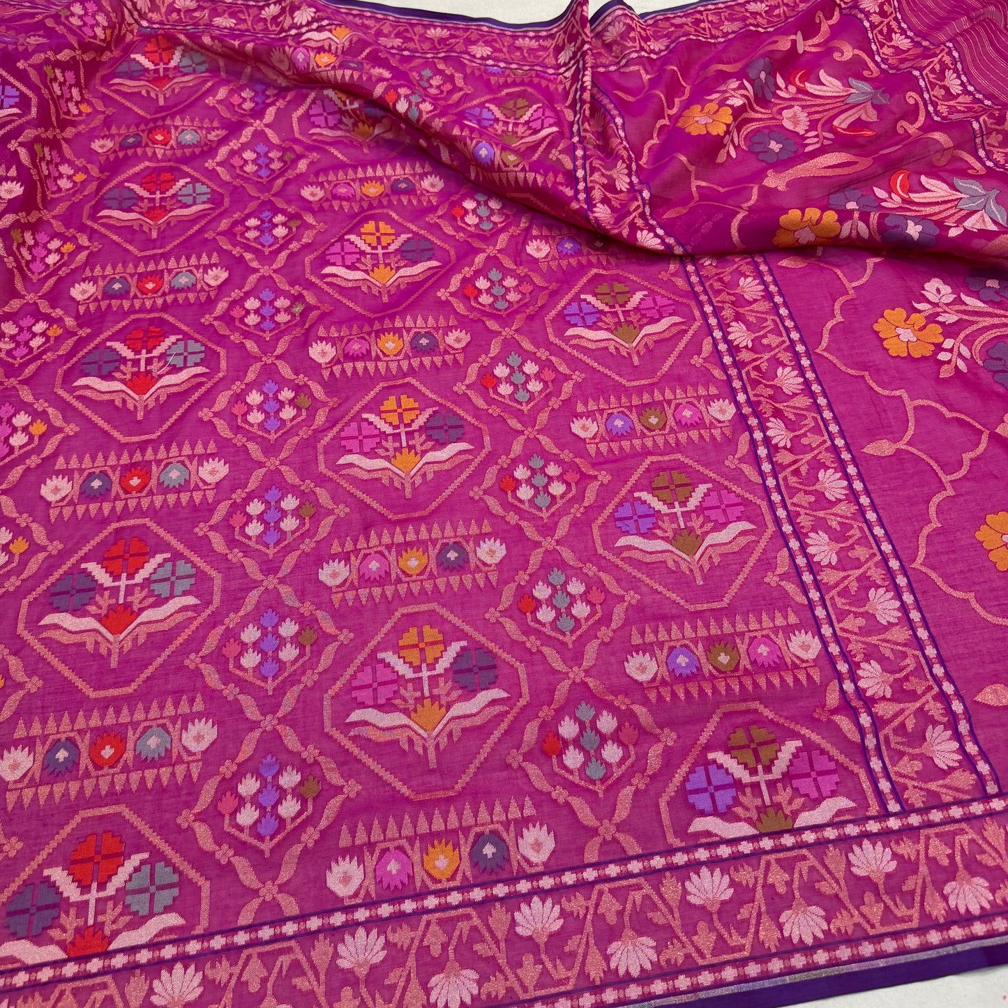 Pure Cotton Ektara Tilfi Jamdani Cutwork Banarasi Saree