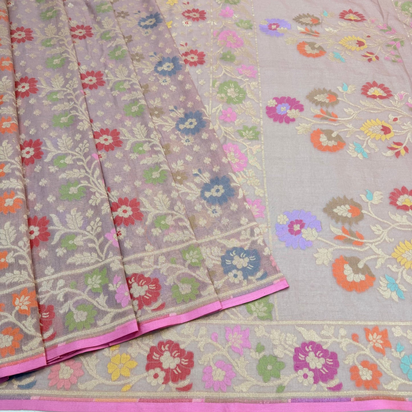 Pure Cotton Ektara Alfi Cutwork Jamdani Banarasi Saree