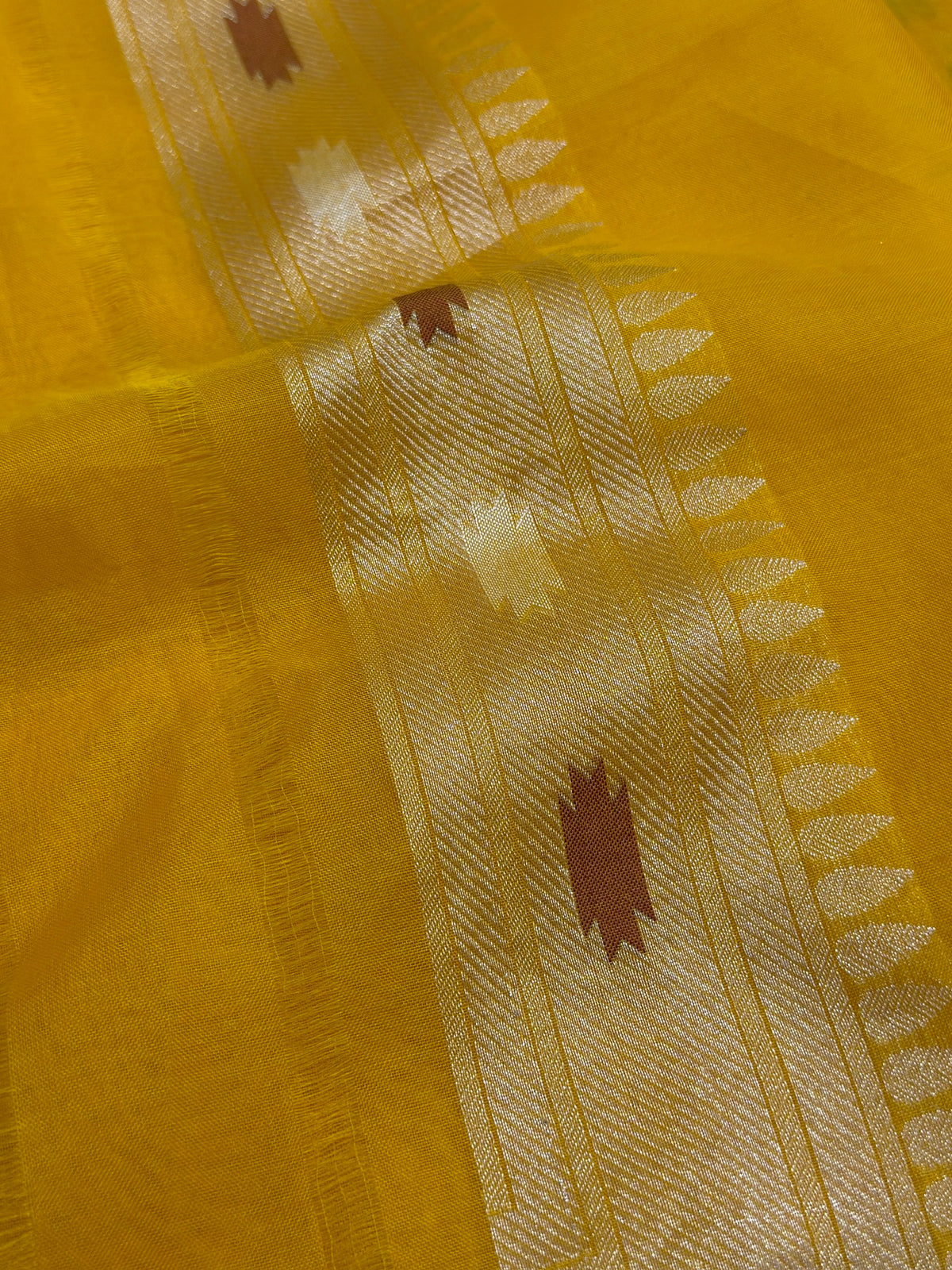 Mango Yellow Banarasi Kora Jamdani Silk Handwoven Saree