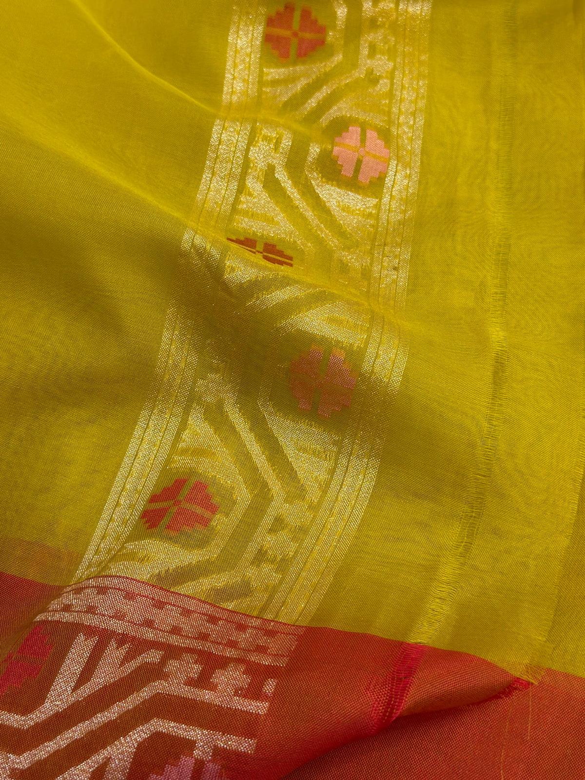 Yellow Banarasi Kora Jamdani Silk Handwoven saree