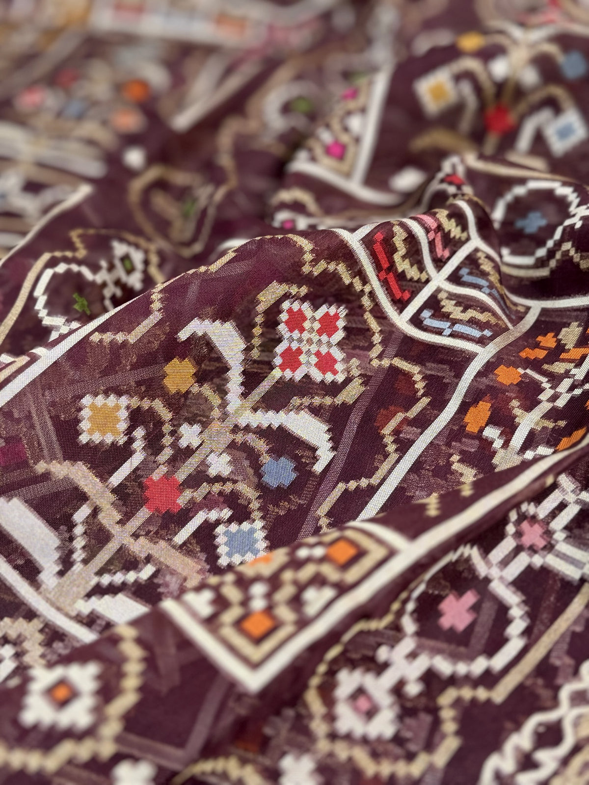 Wine Banarasi Kora Jamdani Silk Handwoven saree