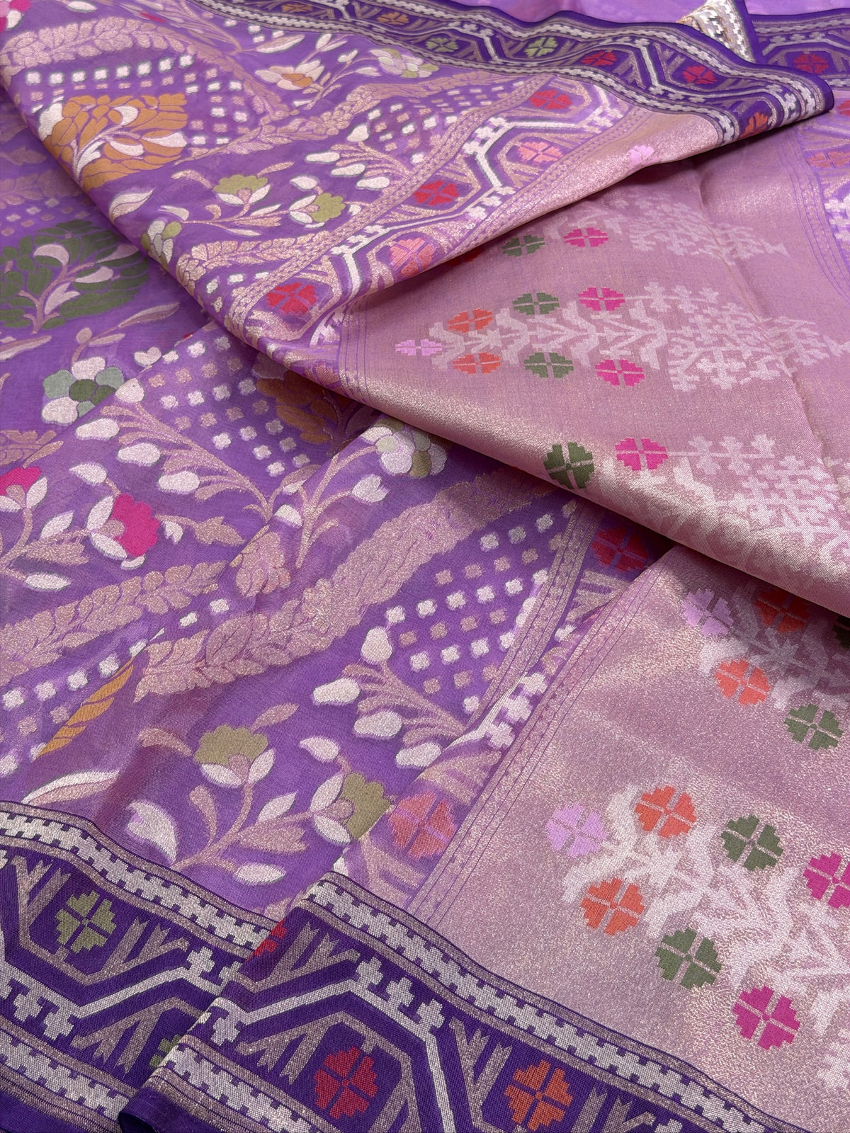 Lavender Banarasi Kora Jamdani Silk Handwoven saree