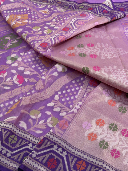 Lavender Banarasi Kora Jamdani Silk Handwoven saree