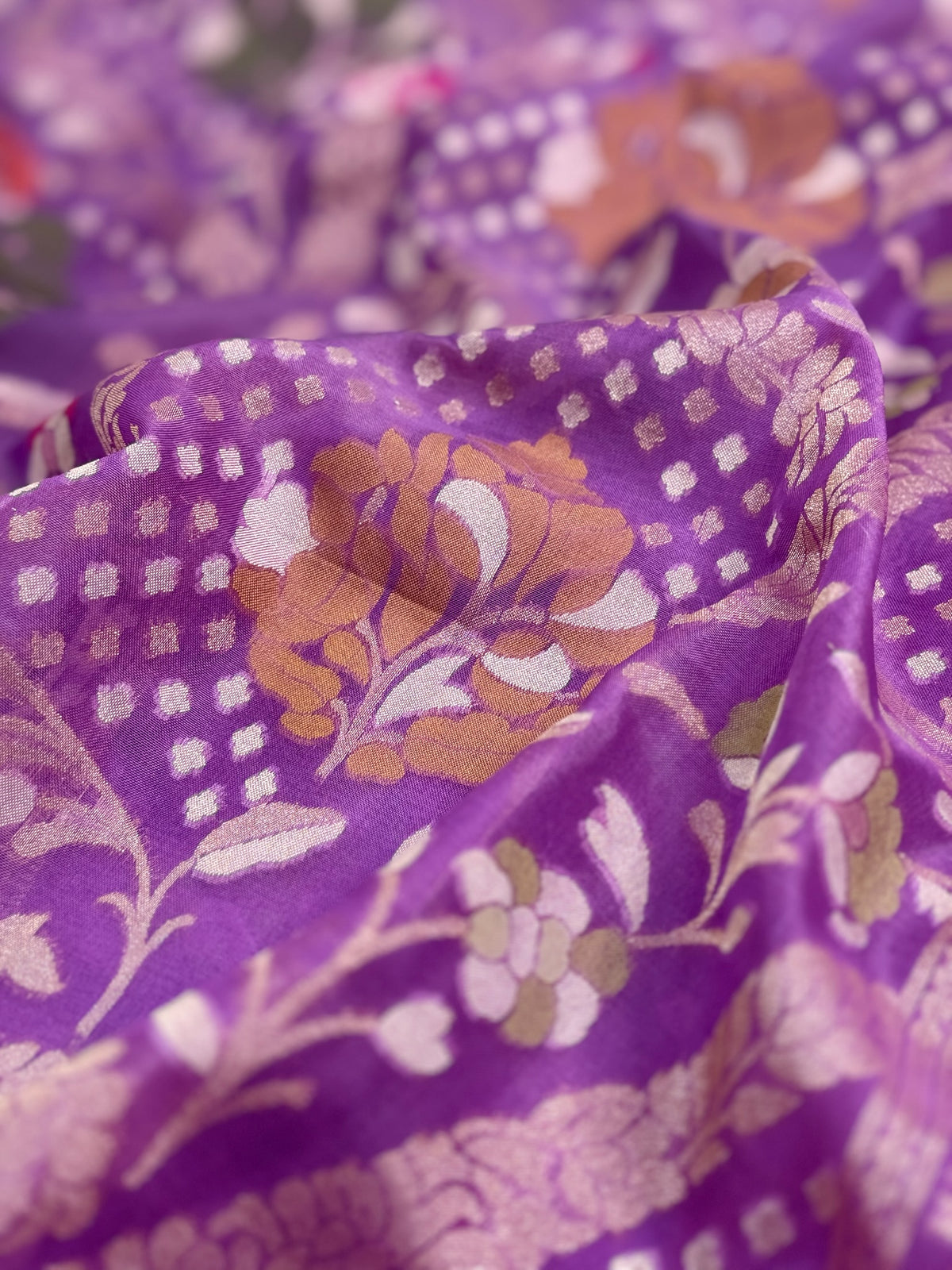 Lavender Banarasi Kora Jamdani Silk Handwoven saree