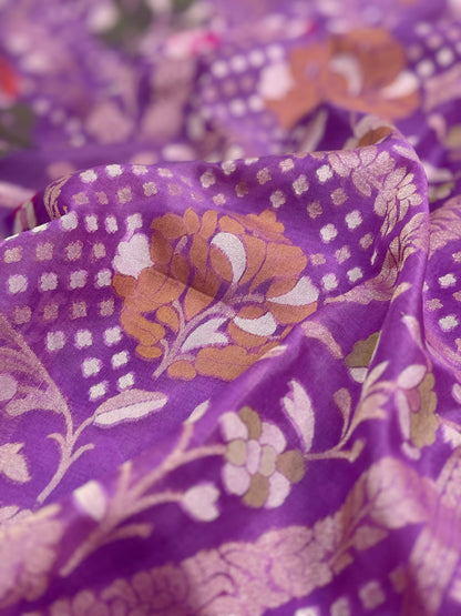 Lavender Banarasi Kora Jamdani Silk Handwoven saree