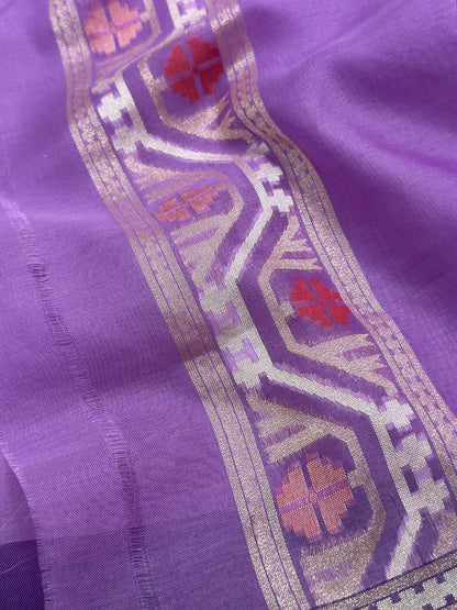 Lavender Banarasi Kora Jamdani Silk Handwoven saree