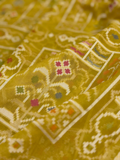Musterd Yellow Banarasi Kora Jamdani Silk Handwoven saree