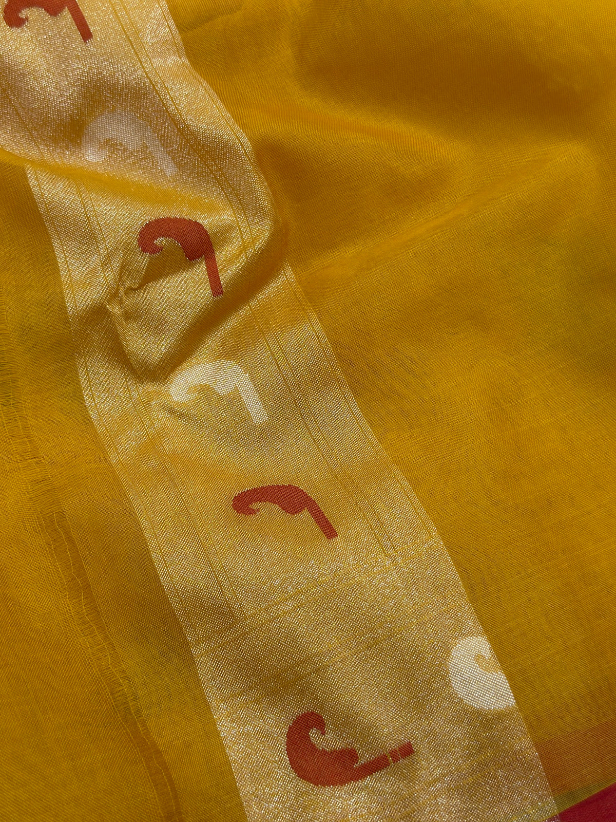 Musterd Yellow Banarasi Kora Jamdani Silk Handwoven saree