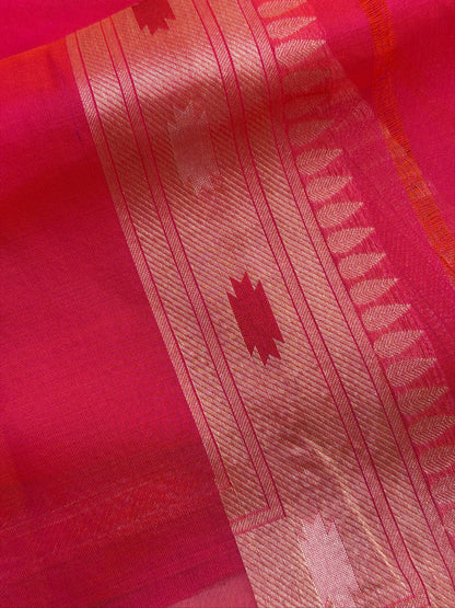 Rani Pink Banarasi Kora Jamdani Silk Handwoven saree