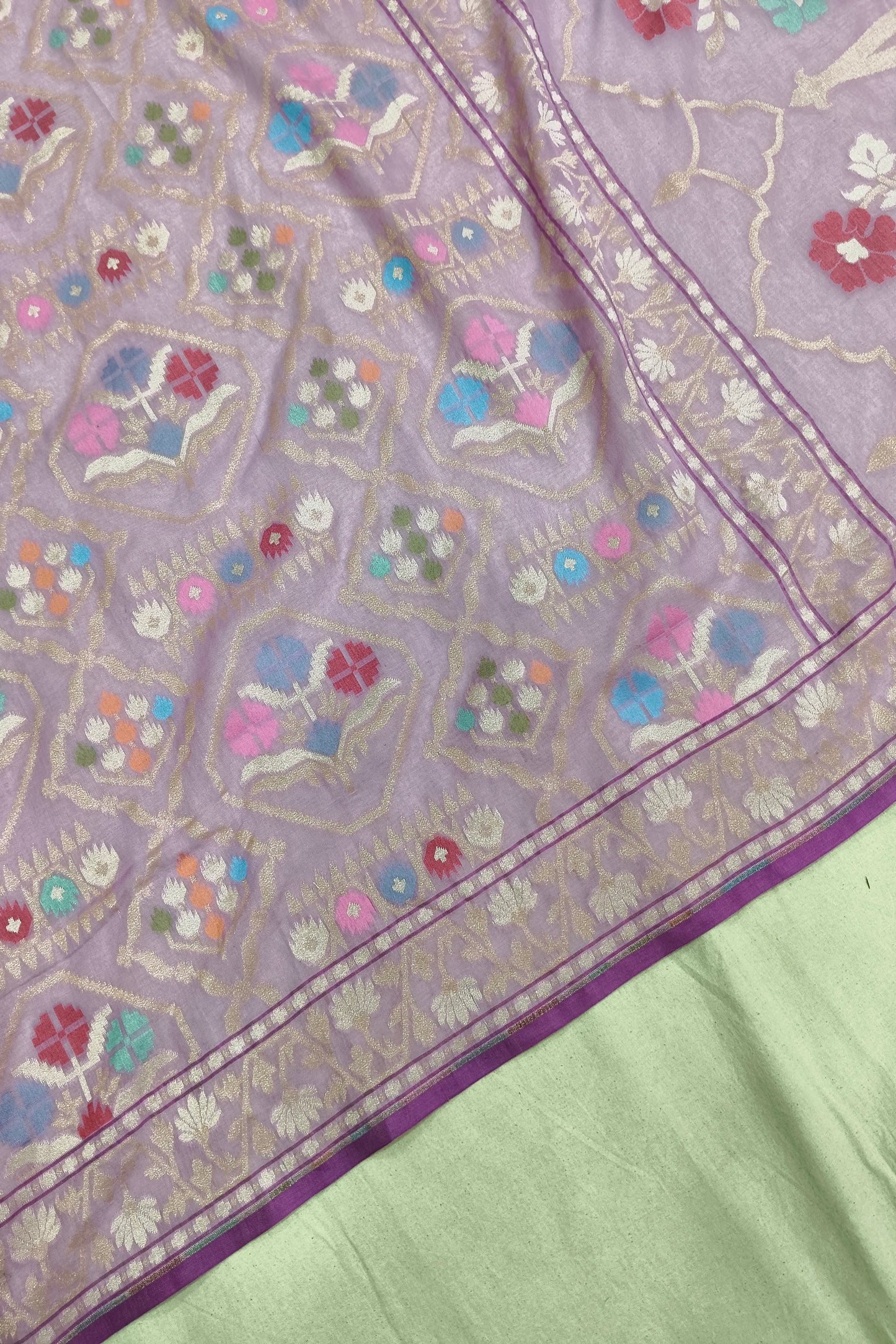 Pastel Pink Pure Cotton Ektara Jamdani Banarasi Saree