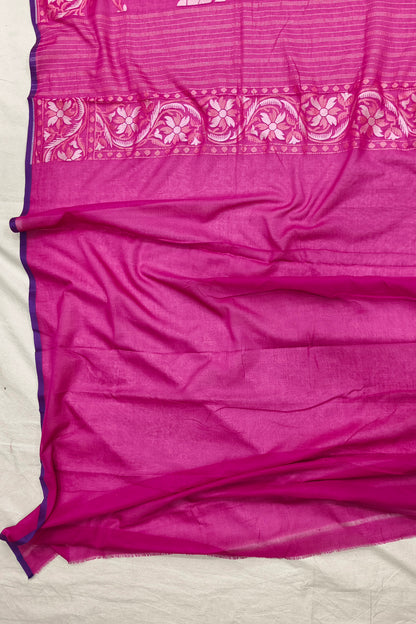 Royal Fuschia Pink Katan Silk Ektara Jamdani Banarasi Saree