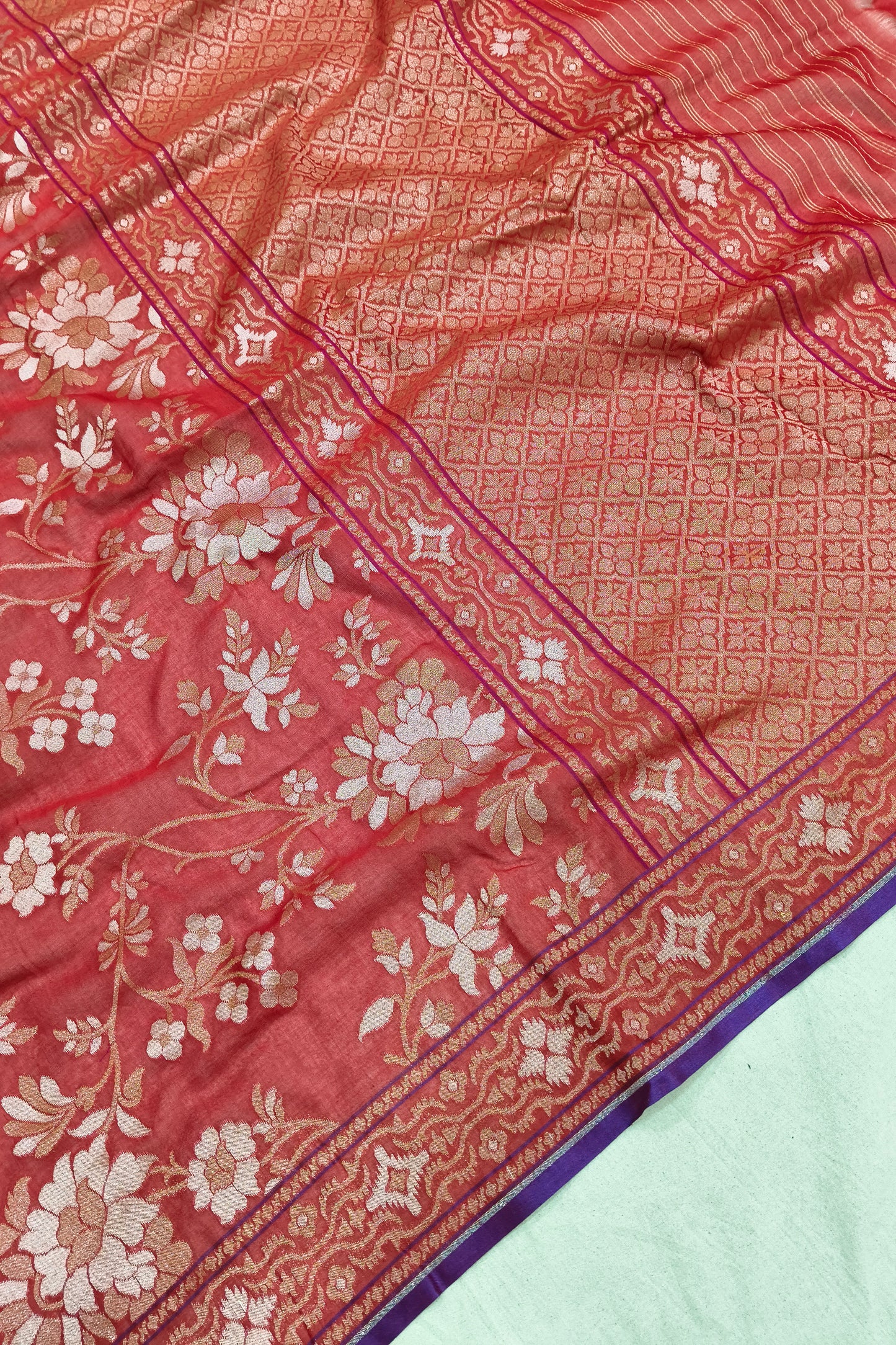 Dusty Red Pure Cotton Ektara Jamdani Banarasi Saree