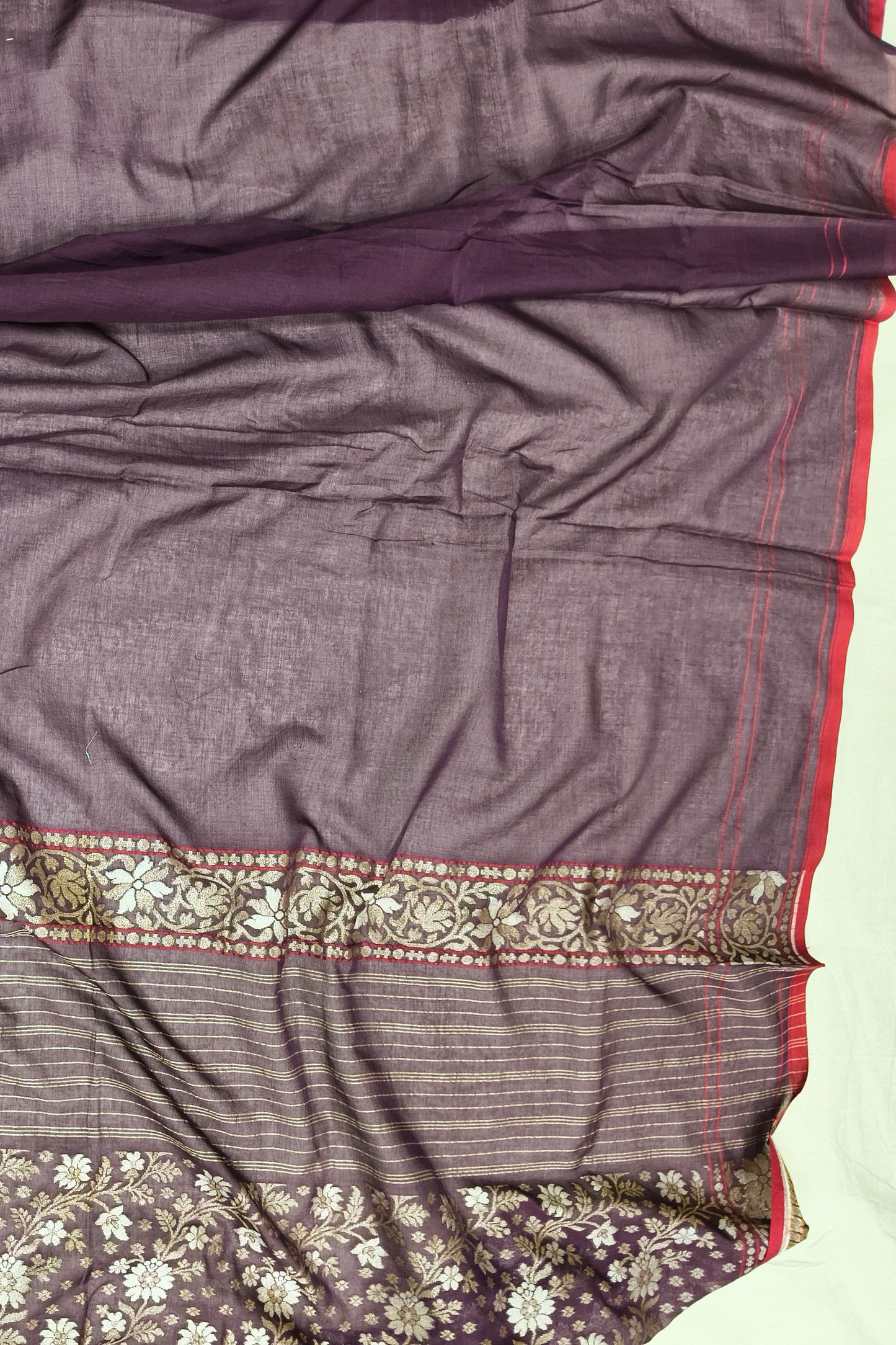 Purple Grey Pure Cotton Ektara Jaal Banarasi Saree