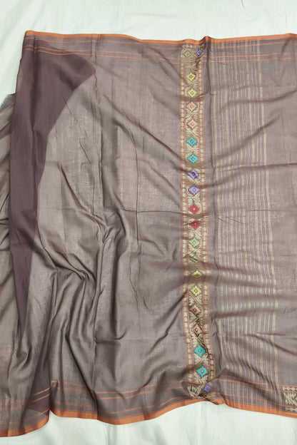 Brownish Grey Pure Cotton Ektara Jamdani Banarasi Saree