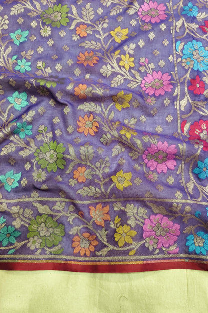 Lavender Purple Pure Cotton Ektara Jaal Banarasi Saree