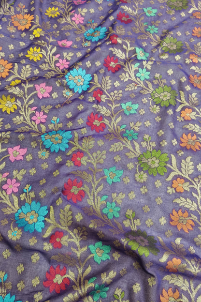 Lavender Purple Pure Cotton Ektara Jaal Banarasi Saree