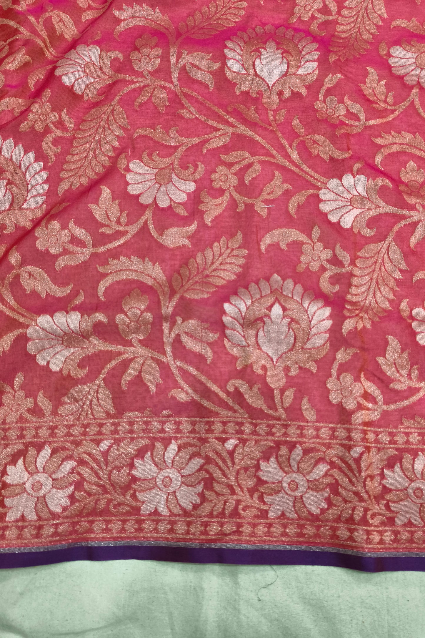 Dark Rose Red Pure Cotton Ektara Jamdani Banarasi Saree