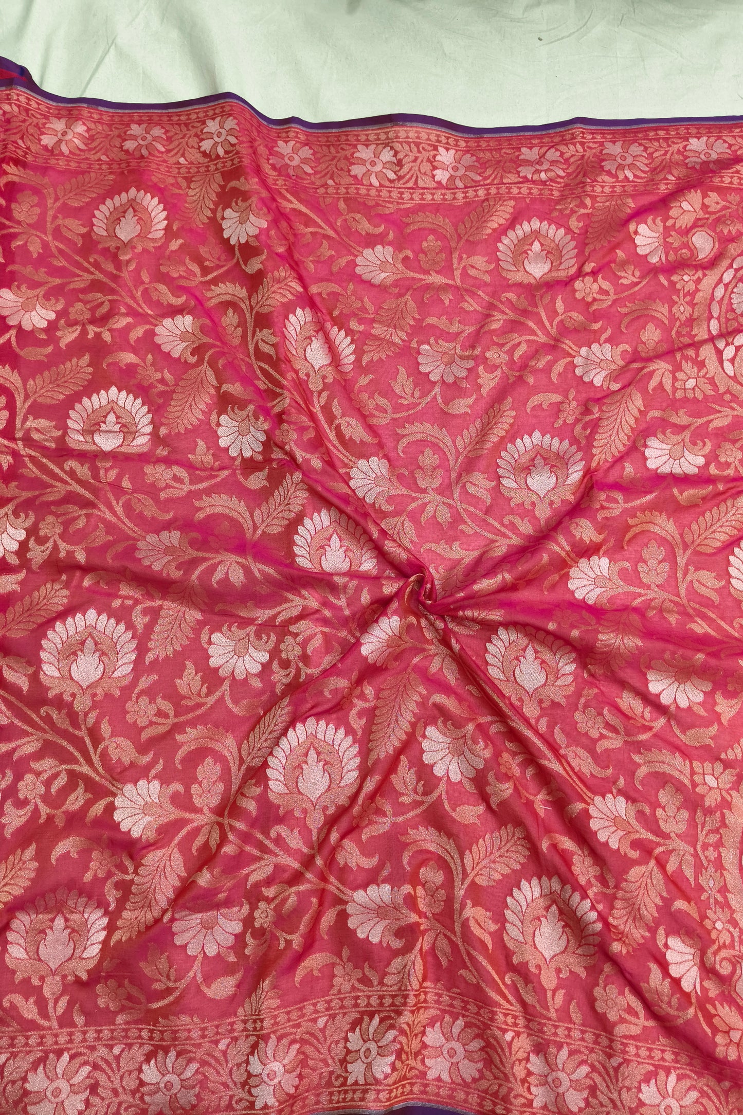 Dark Rose Red Pure Cotton Ektara Jamdani Banarasi Saree