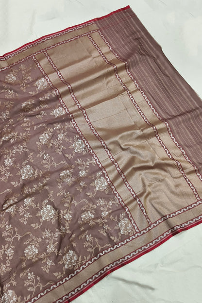 Coffee Brown Pure Cotton Ektara Jamdani Banarasi Saree